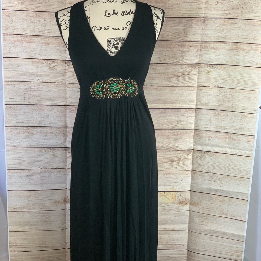 Ice Sleeveless Dress Black With Turquoise Belt